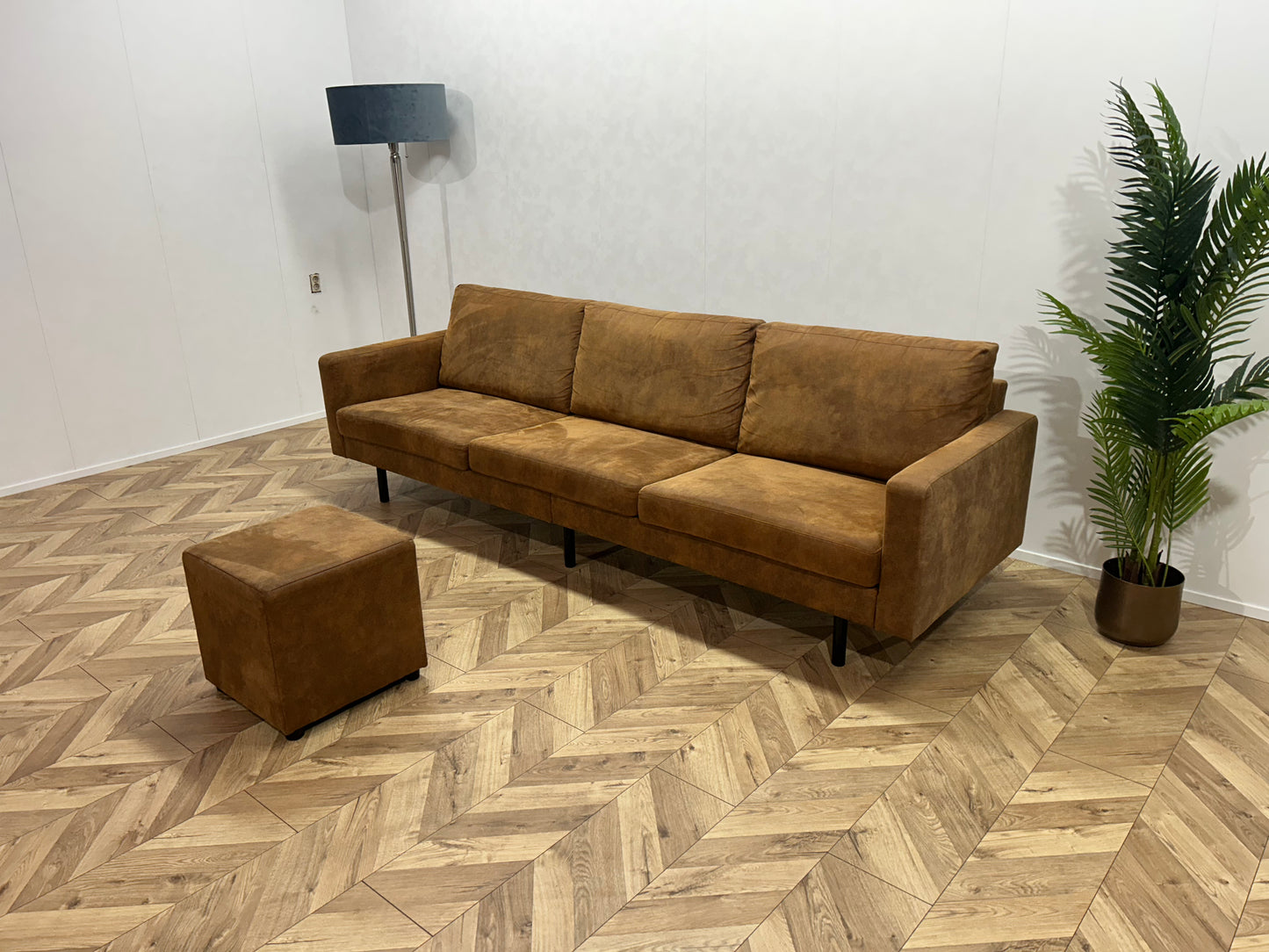 Cognac Bruine Suède Stof 3-Zits Bank Inc. Hocker