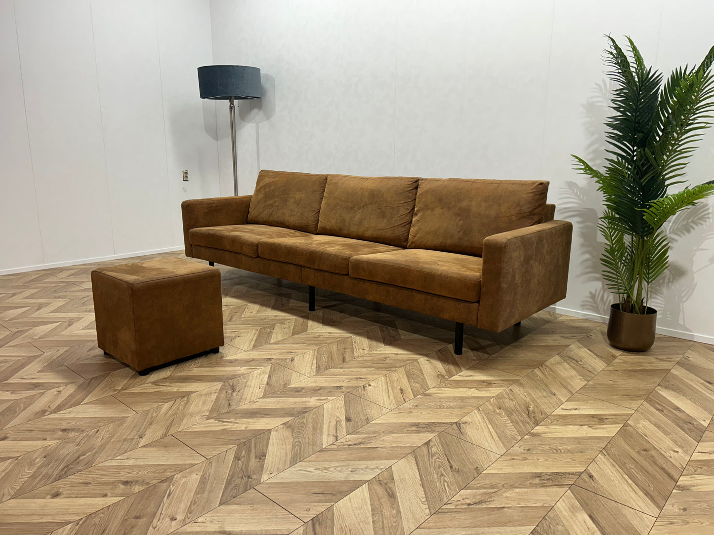 Cognac Bruine Suède Stof 3-Zits Bank Inc. Hocker