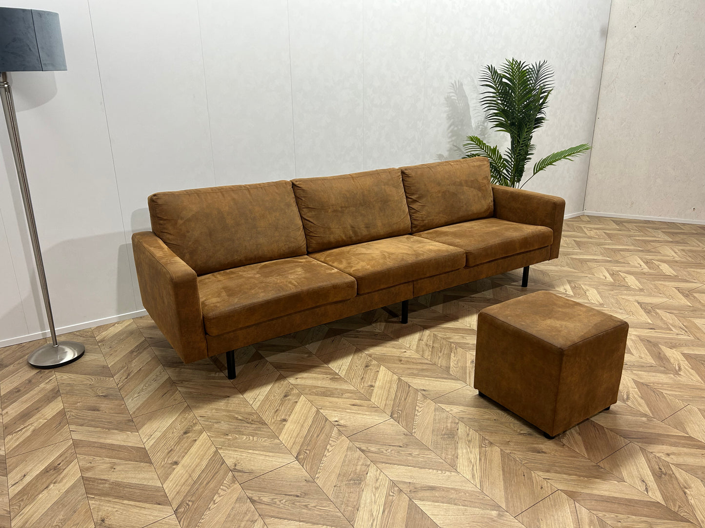 Cognac Bruine Suède Stof 3-Zits Bank Inc. Hocker
