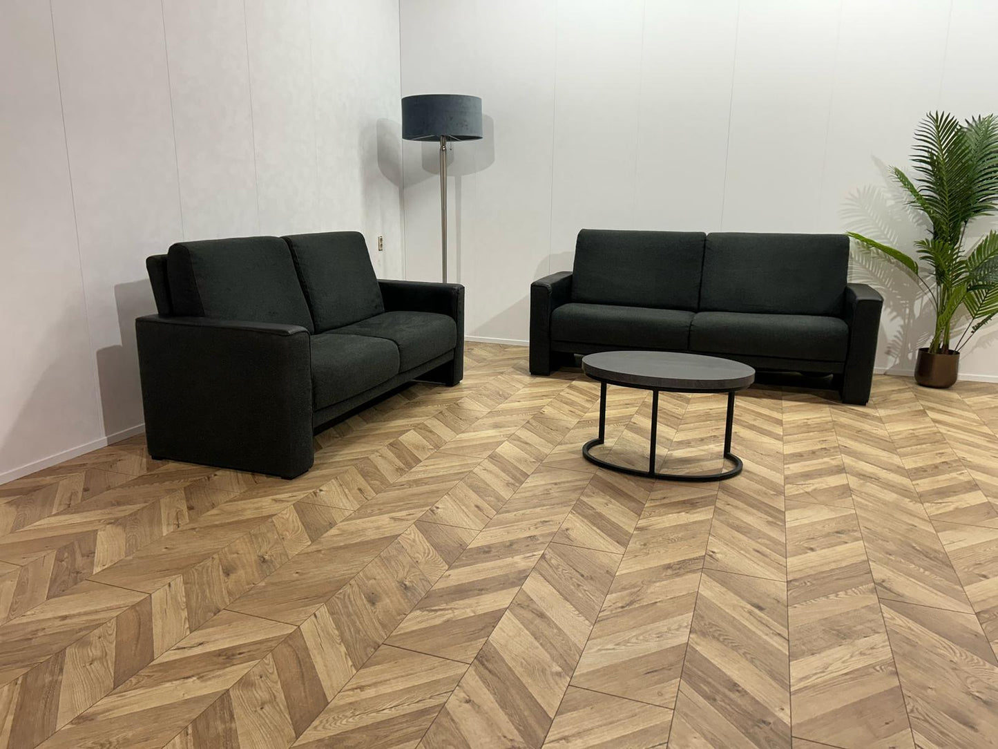 Zwarte Stof / Leren Banken Set