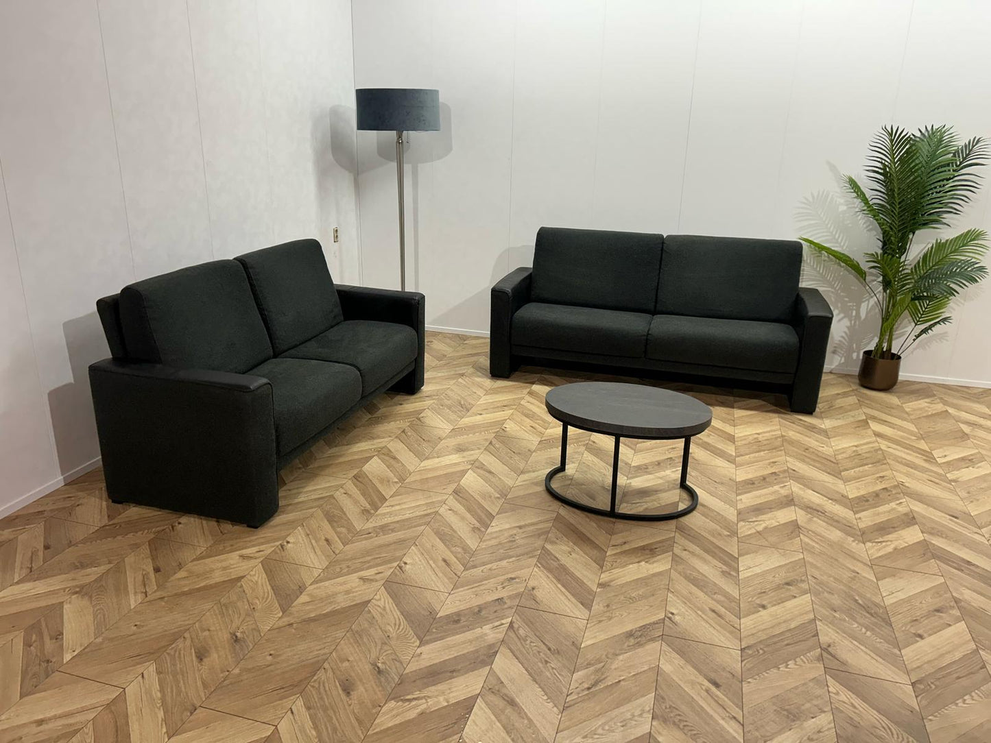 Zwarte Stof / Leren Banken Set