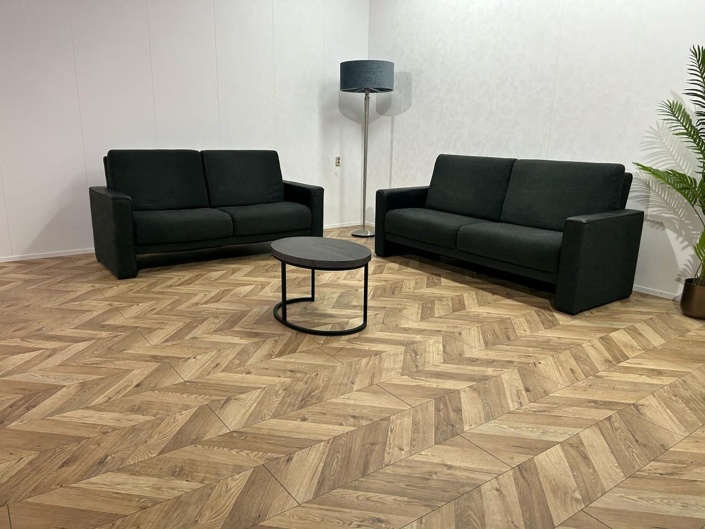Zwarte Stof / Leren Banken Set