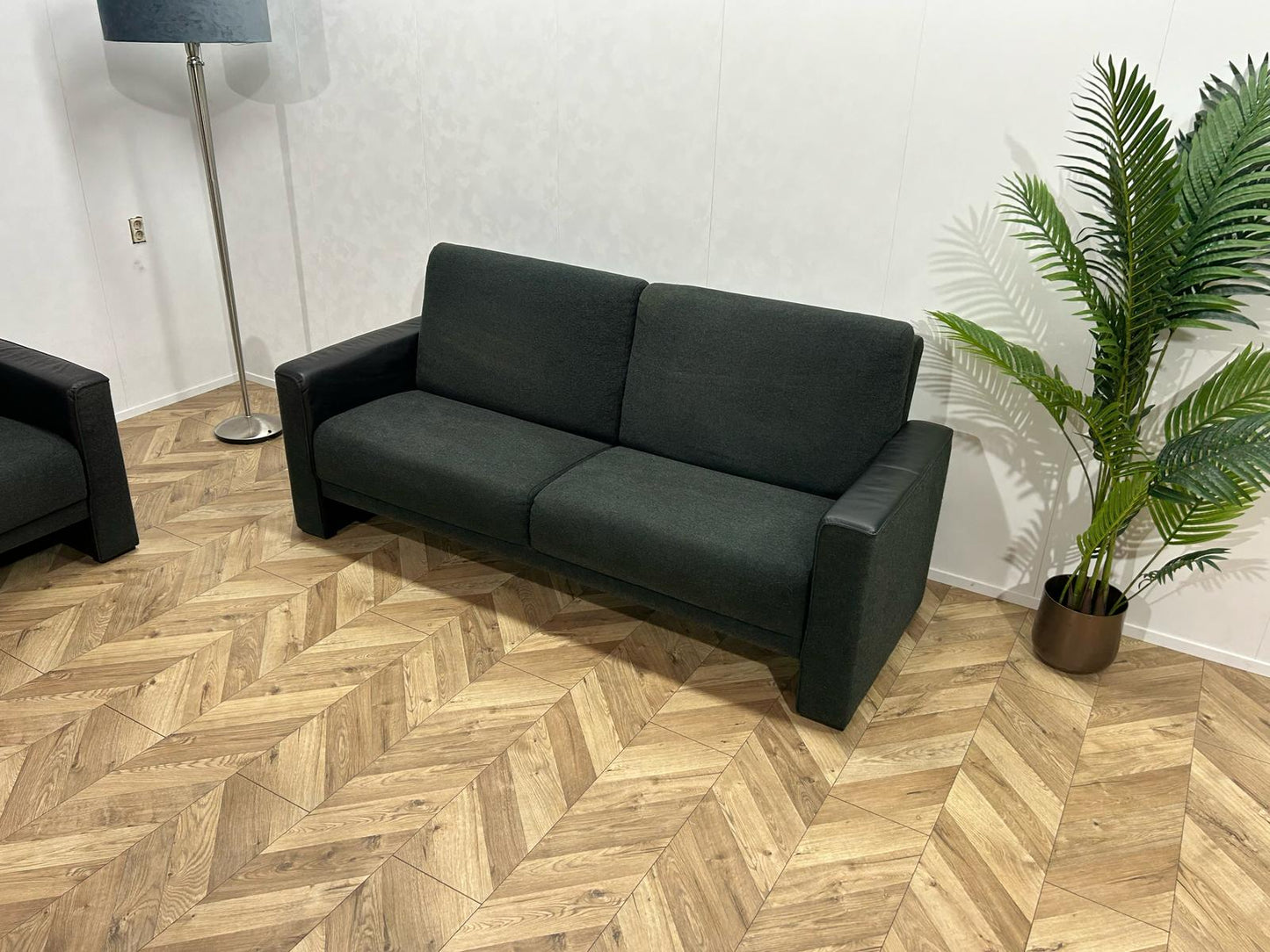 Zwarte Stof / Leren Banken Set