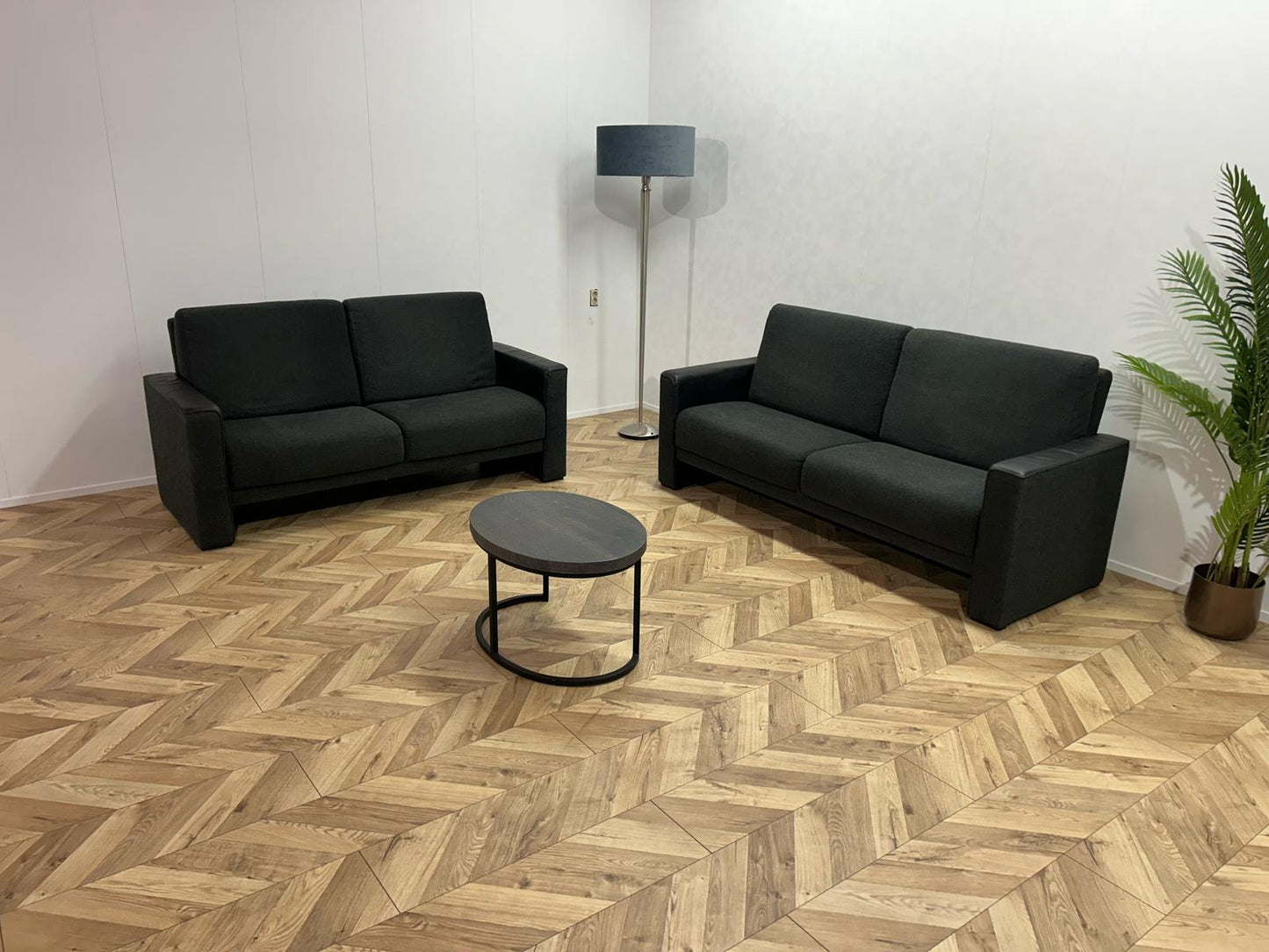 Zwarte Stof / Leren Banken Set