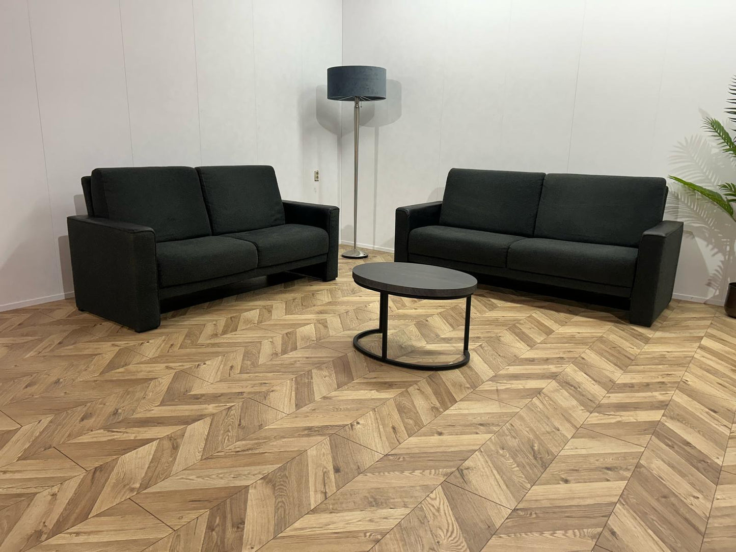 Zwarte Stof / Leren Banken Set