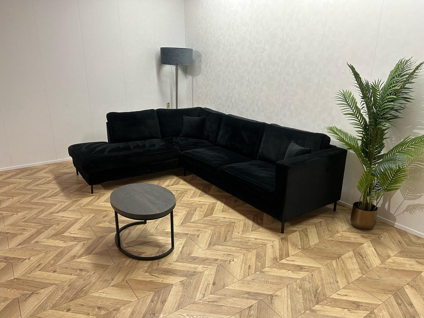 Zwarte Velvet Hoekbank ~ Nieuwstaat