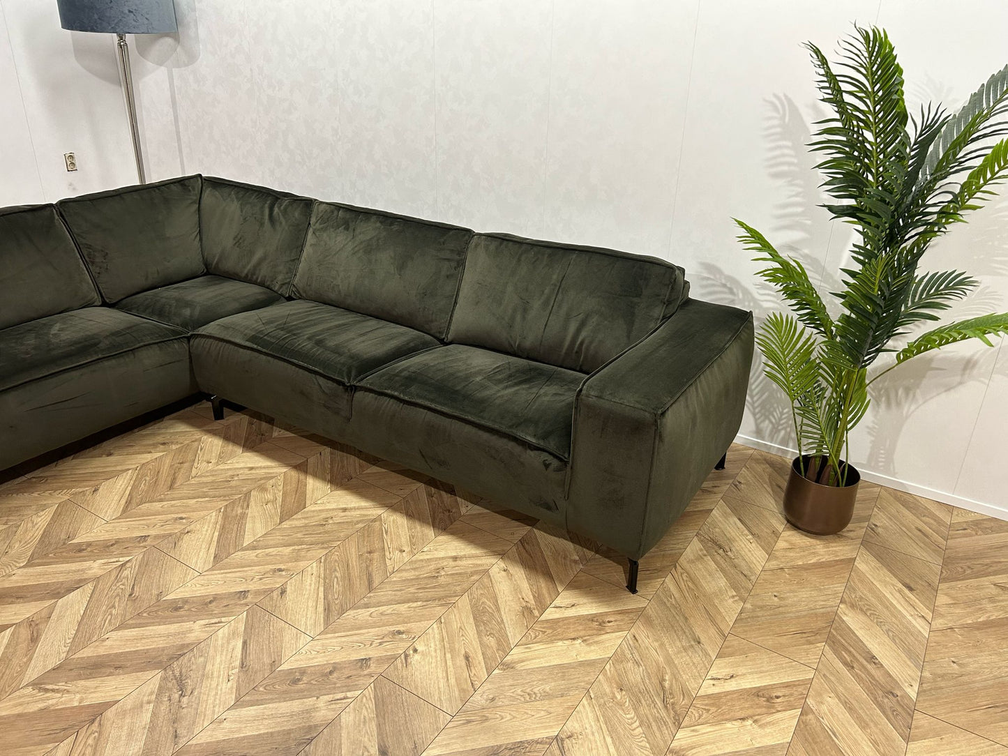 Donker Groene Velvet Hoekbank ~ Nieuwstaat