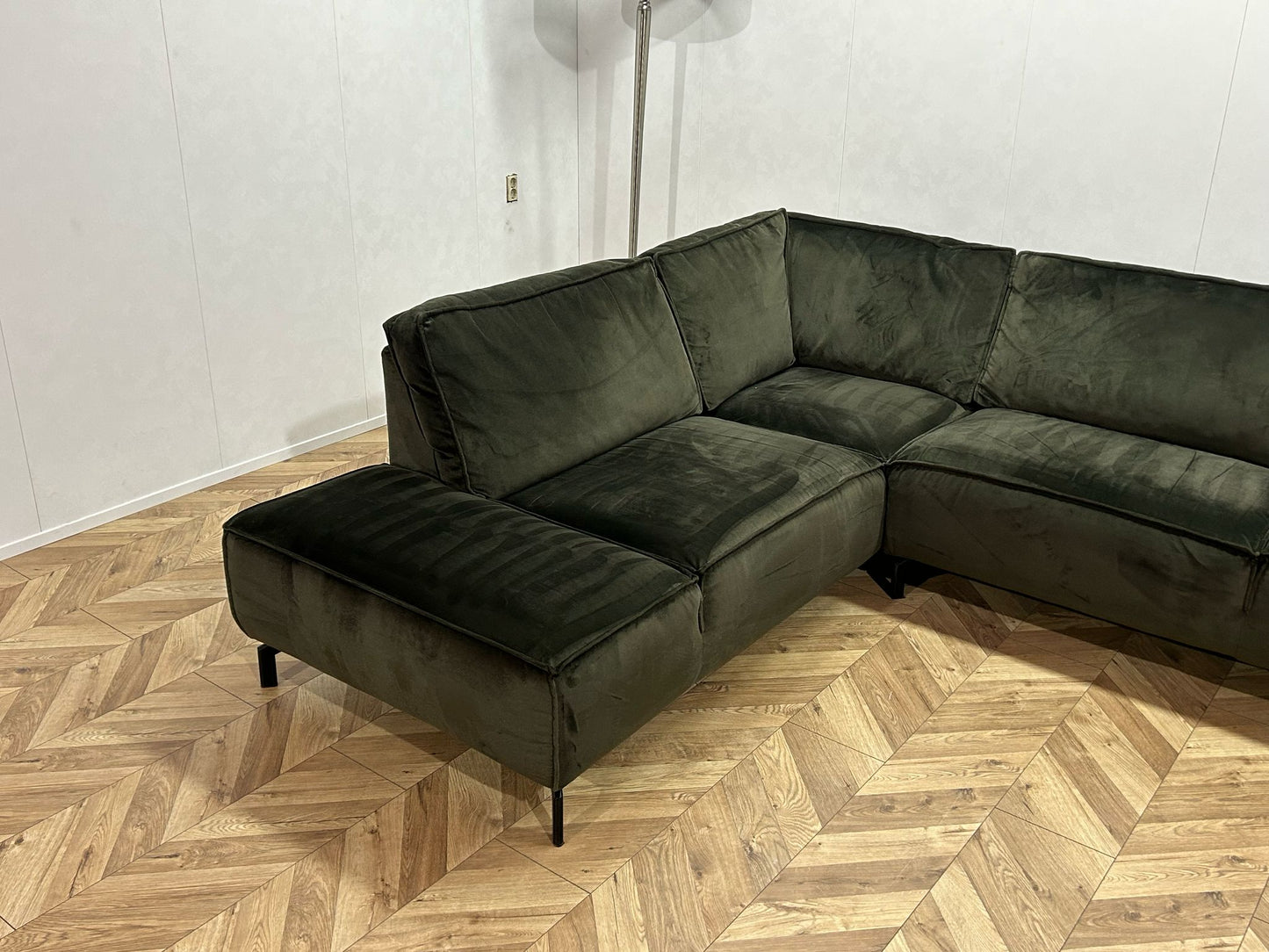 Donker Groene Velvet Hoekbank ~ Nieuwstaat