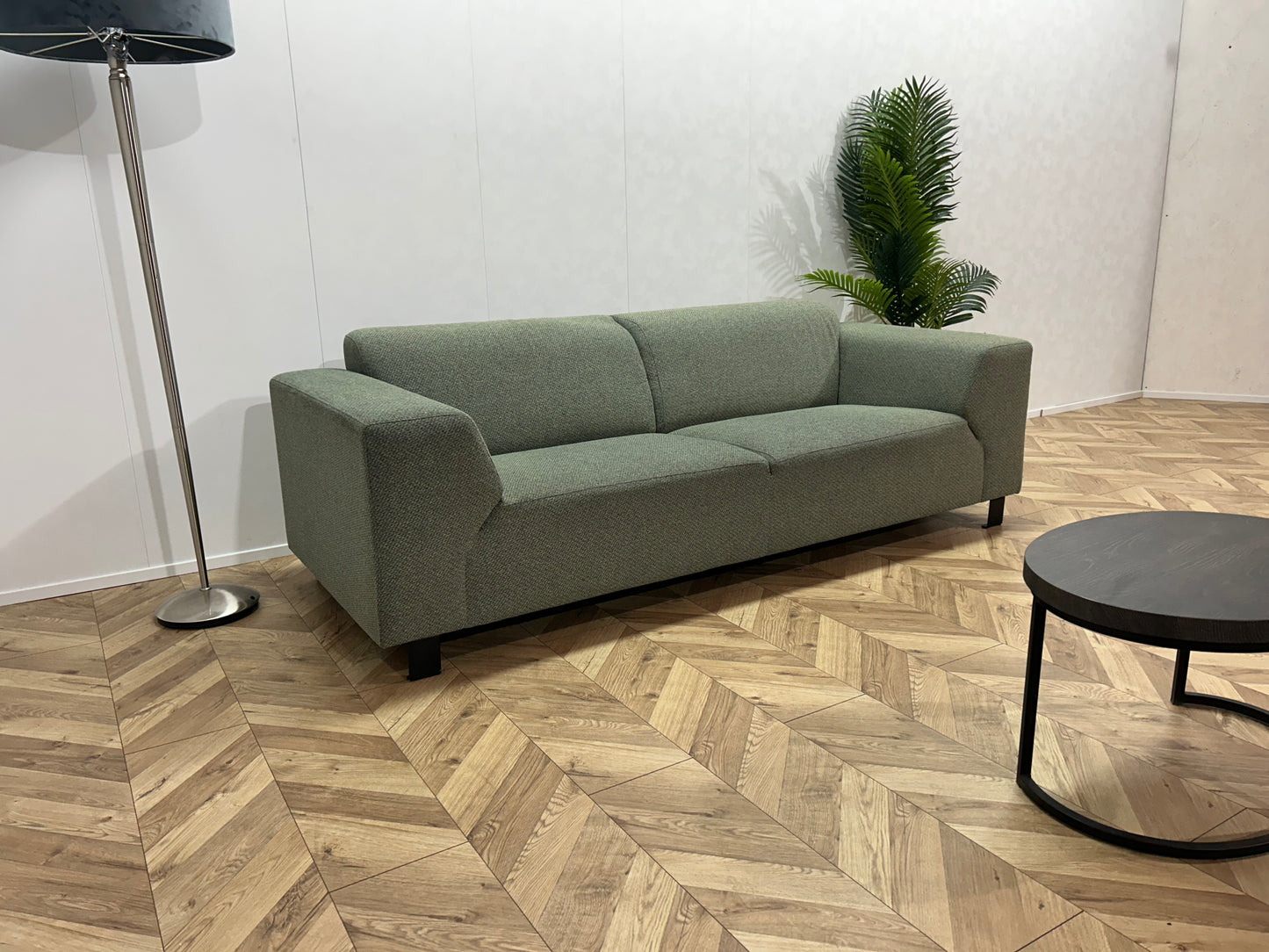 Licht Grijs/Groene 2,5-Zits Bank ~ Vaste Kussens