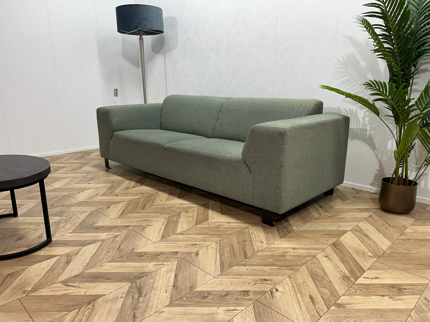 Licht Grijs/Groene 2,5-Zits Bank ~ Vaste Kussens