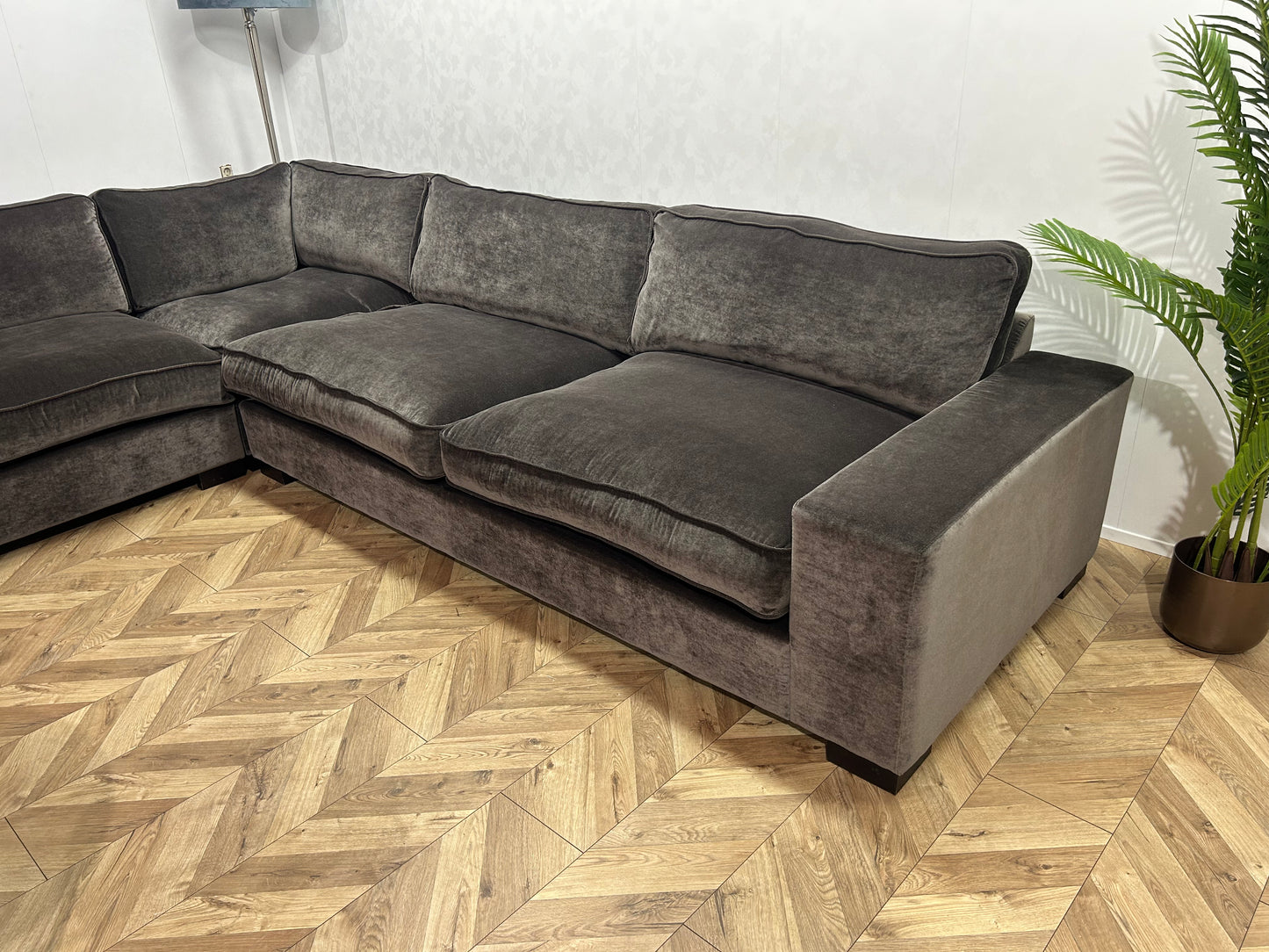Handmade In Holland Grijze Velvet Hoekbank ~ Nieuwstaat