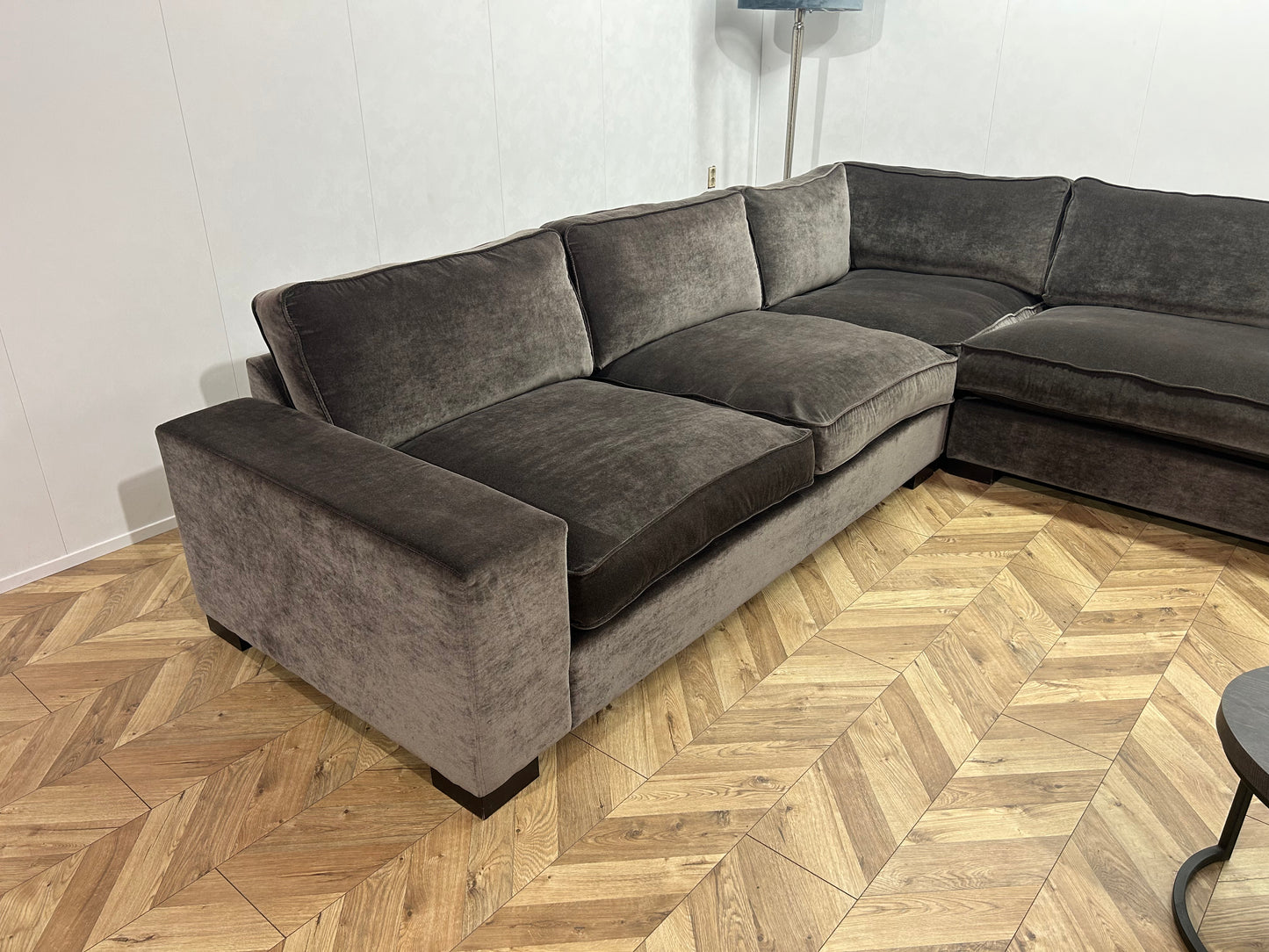 Handmade In Holland Grijze Velvet Hoekbank ~ Nieuwstaat