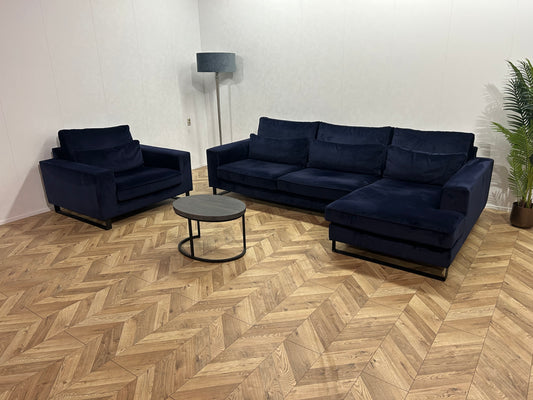 Donker Blauwe Velvet Hoekbank Inc. Fauteuil ~ Nieuwstaat