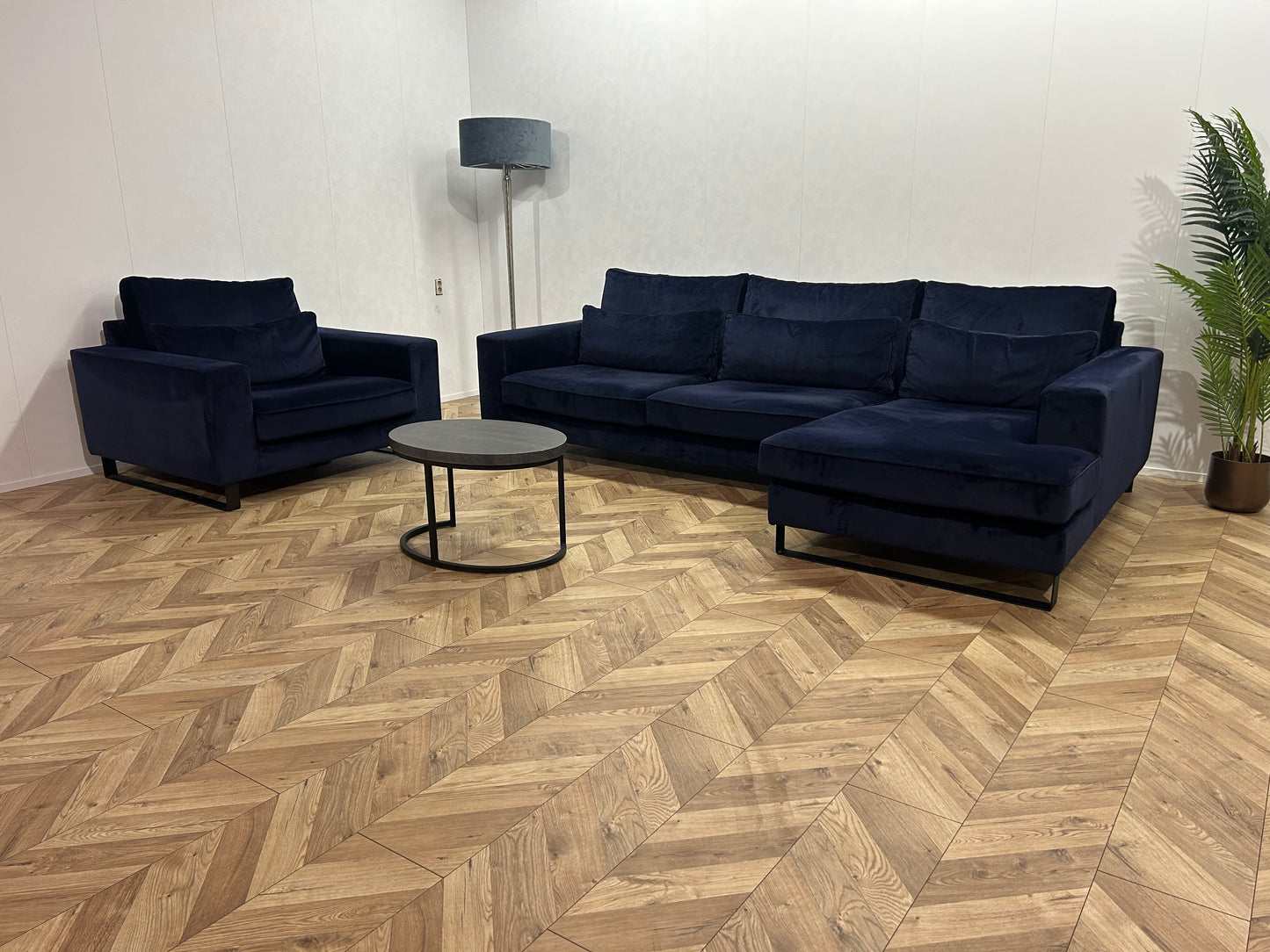 Donker Blauwe Velvet Hoekbank Inc. Fauteuil ~ Nieuwstaat