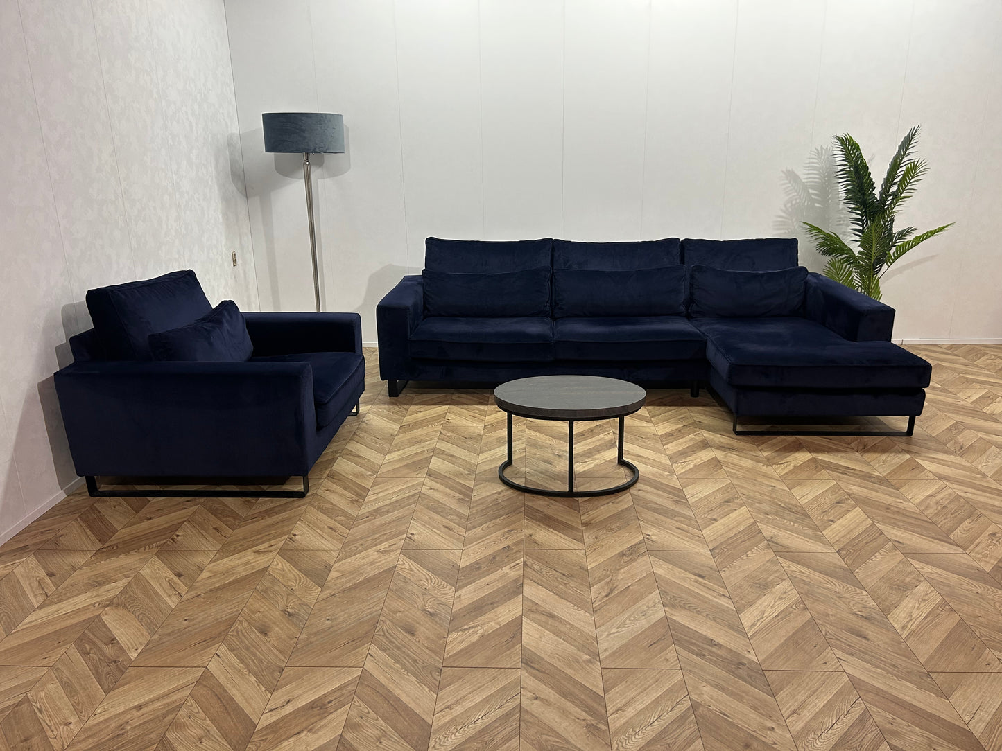 Donker Blauwe Velvet Hoekbank Inc. Fauteuil ~ Nieuwstaat