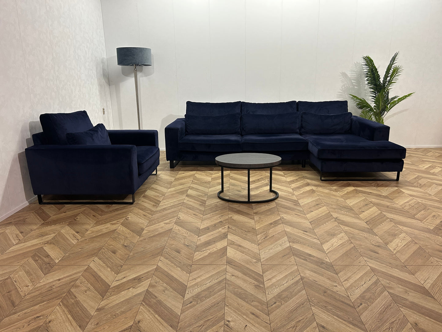 Donker Blauwe Velvet Hoekbank Inc. Fauteuil ~ Nieuwstaat