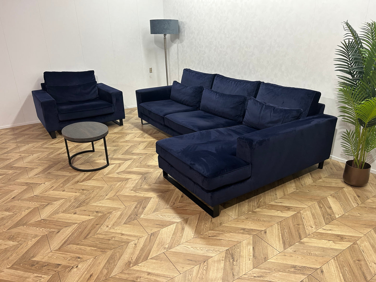 Donker Blauwe Velvet Hoekbank Inc. Fauteuil ~ Nieuwstaat