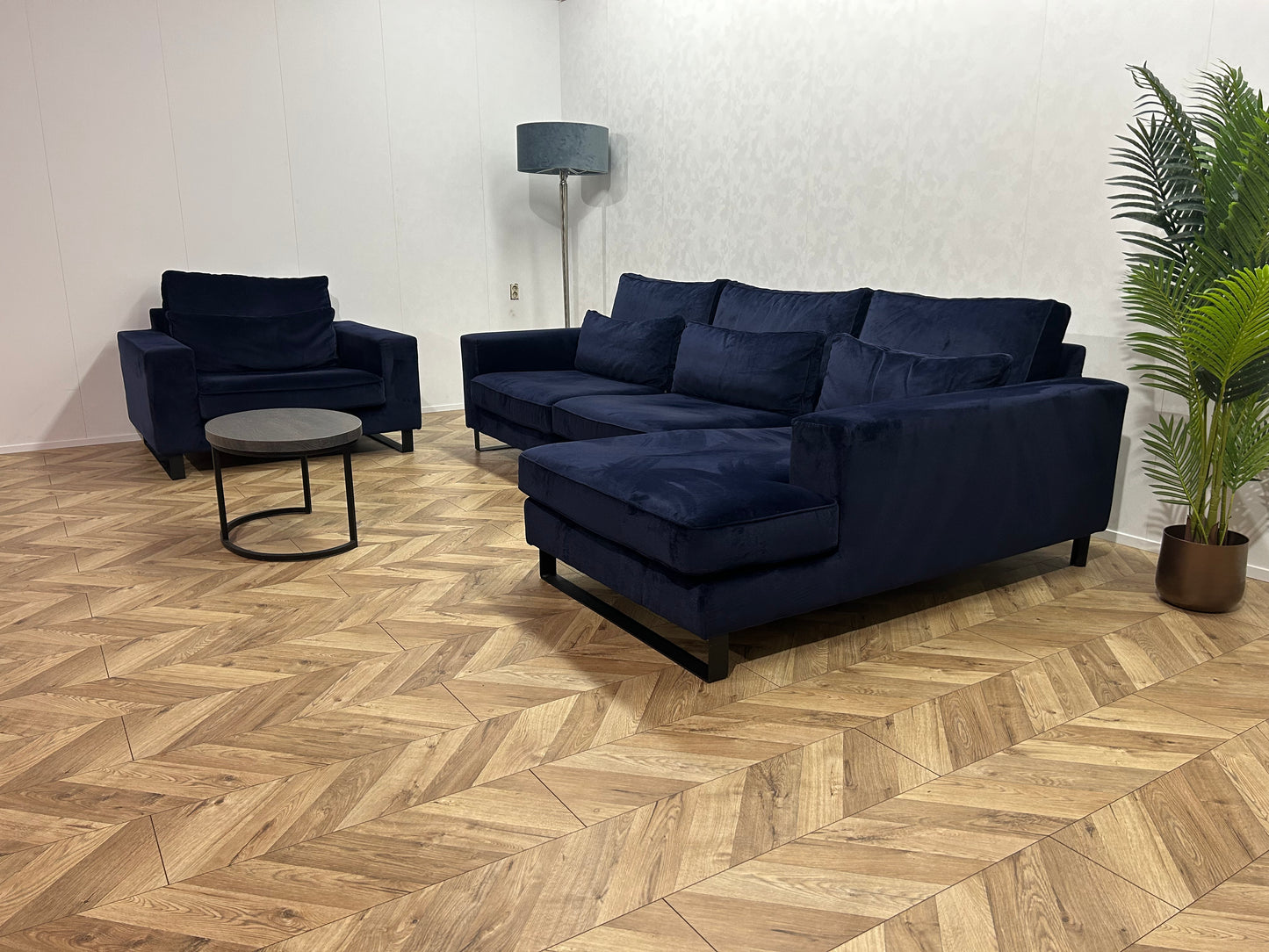 Donker Blauwe Velvet Hoekbank Inc. Fauteuil ~ Nieuwstaat