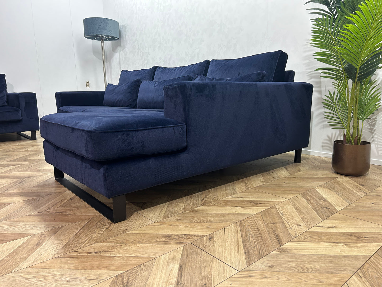 Donker Blauwe Velvet Hoekbank Inc. Fauteuil ~ Nieuwstaat