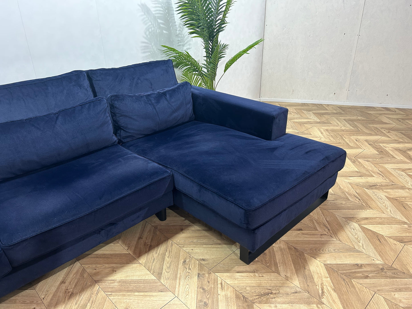 Donker Blauwe Velvet Hoekbank Inc. Fauteuil ~ Nieuwstaat