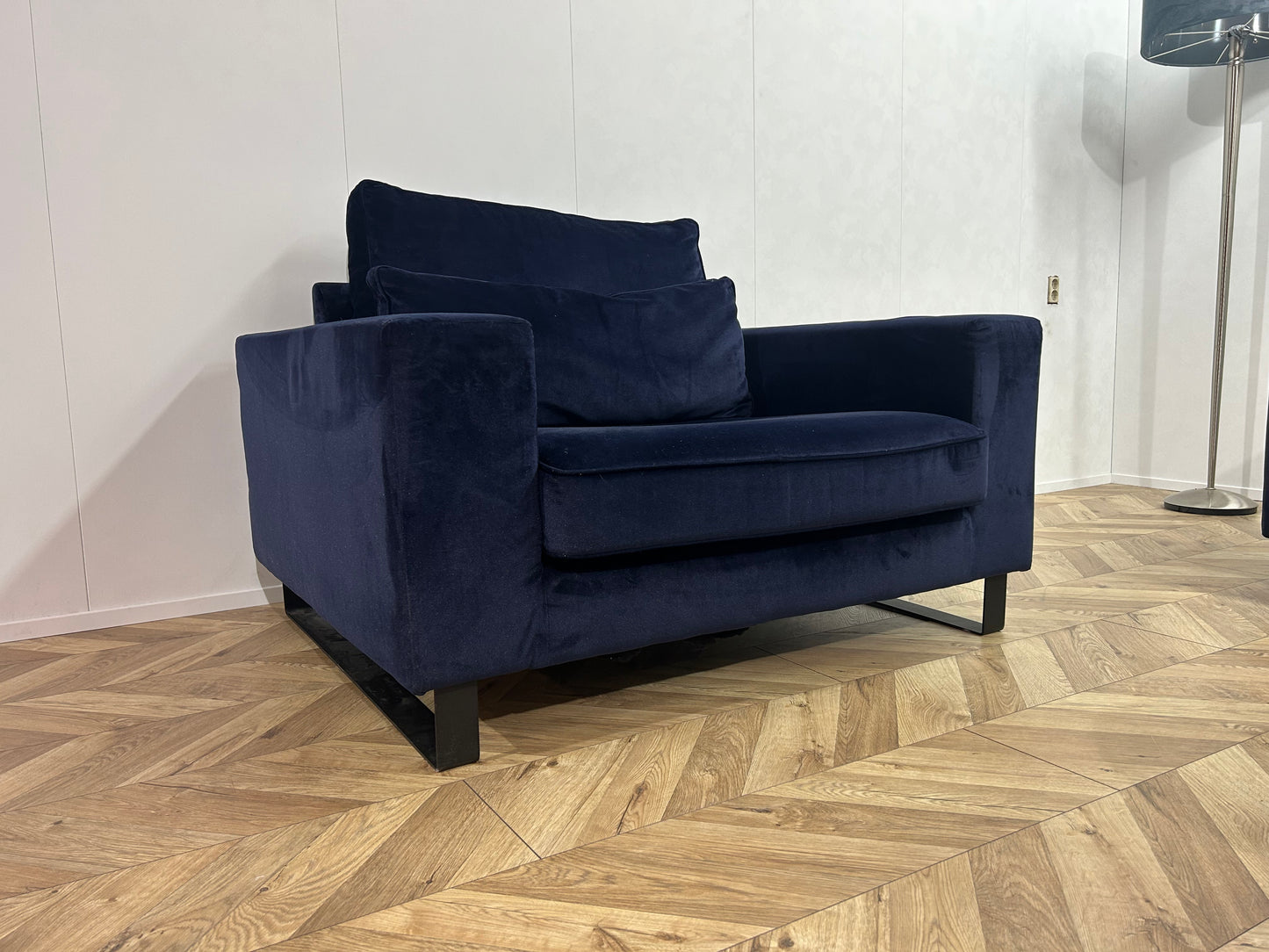 Donker Blauwe Velvet Hoekbank Inc. Fauteuil ~ Nieuwstaat