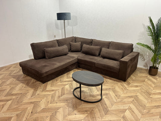 Bruine Velvet Hoekbank ~ Losse Kussens Met Afneembare Hoezen