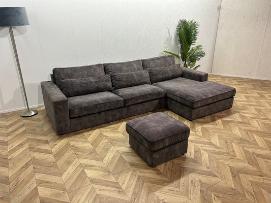 Antraciet Velvet Hoekbank Inc. Hocker ~ Losse Kussens Met Afneembare Hoezen