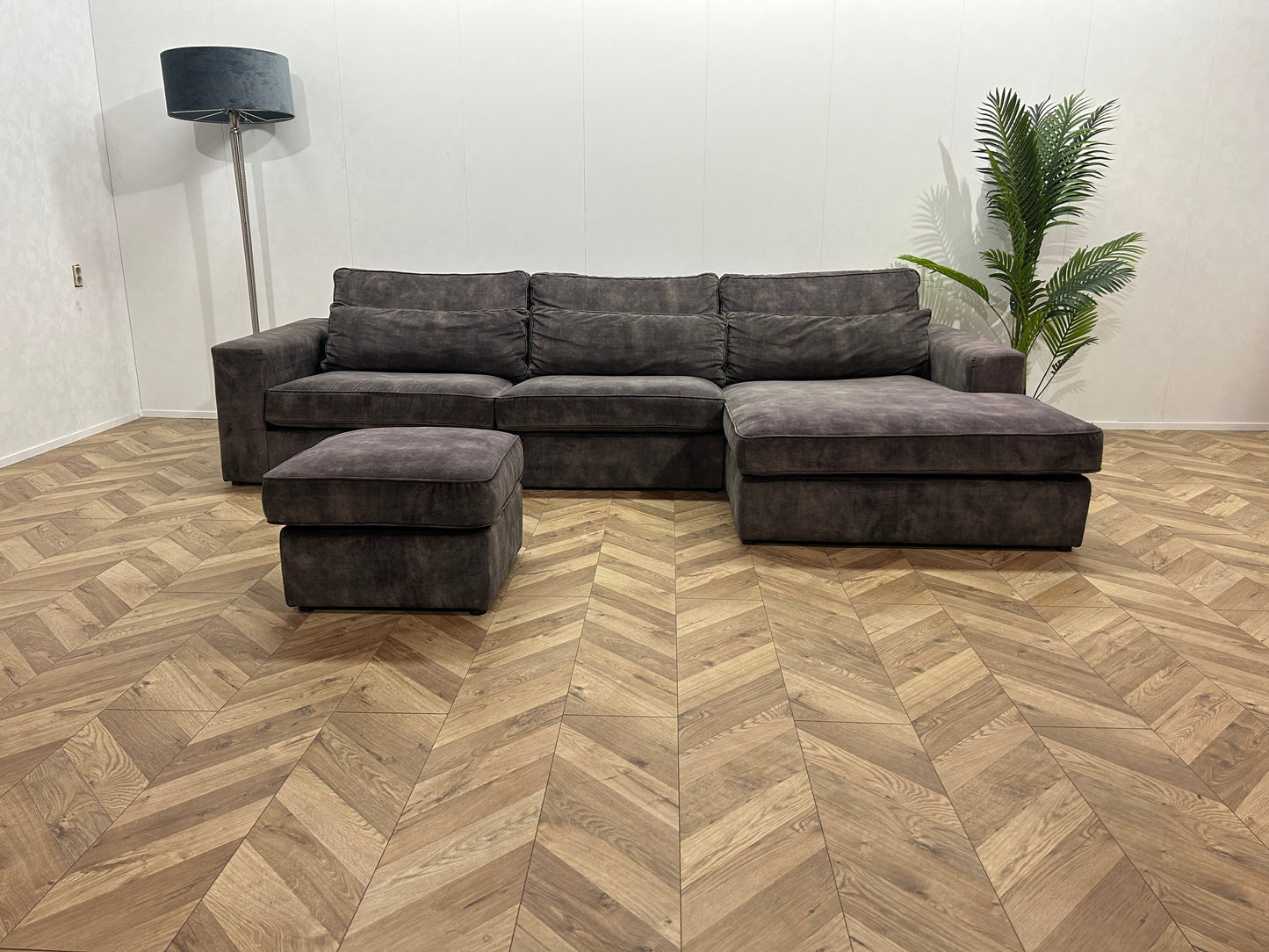 Antraciet Velvet Hoekbank Inc. Hocker ~ Losse Kussens Met Afneembare Hoezen