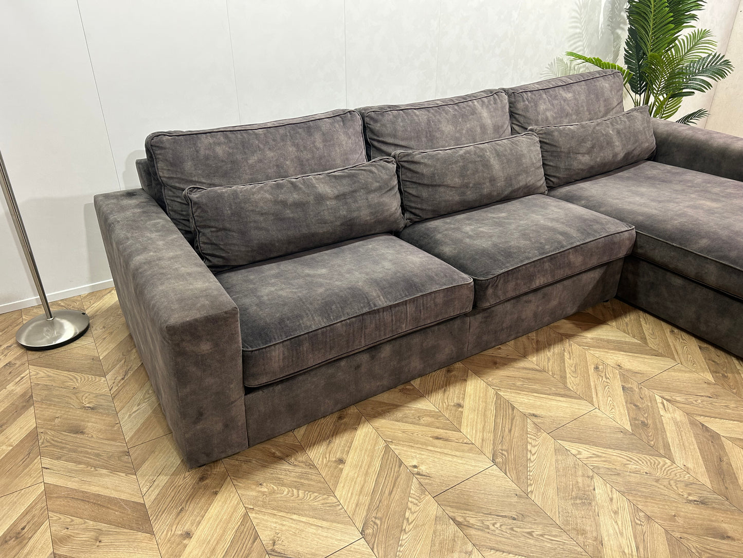 Antraciet Velvet Hoekbank Inc. Hocker ~ Losse Kussens Met Afneembare Hoezen