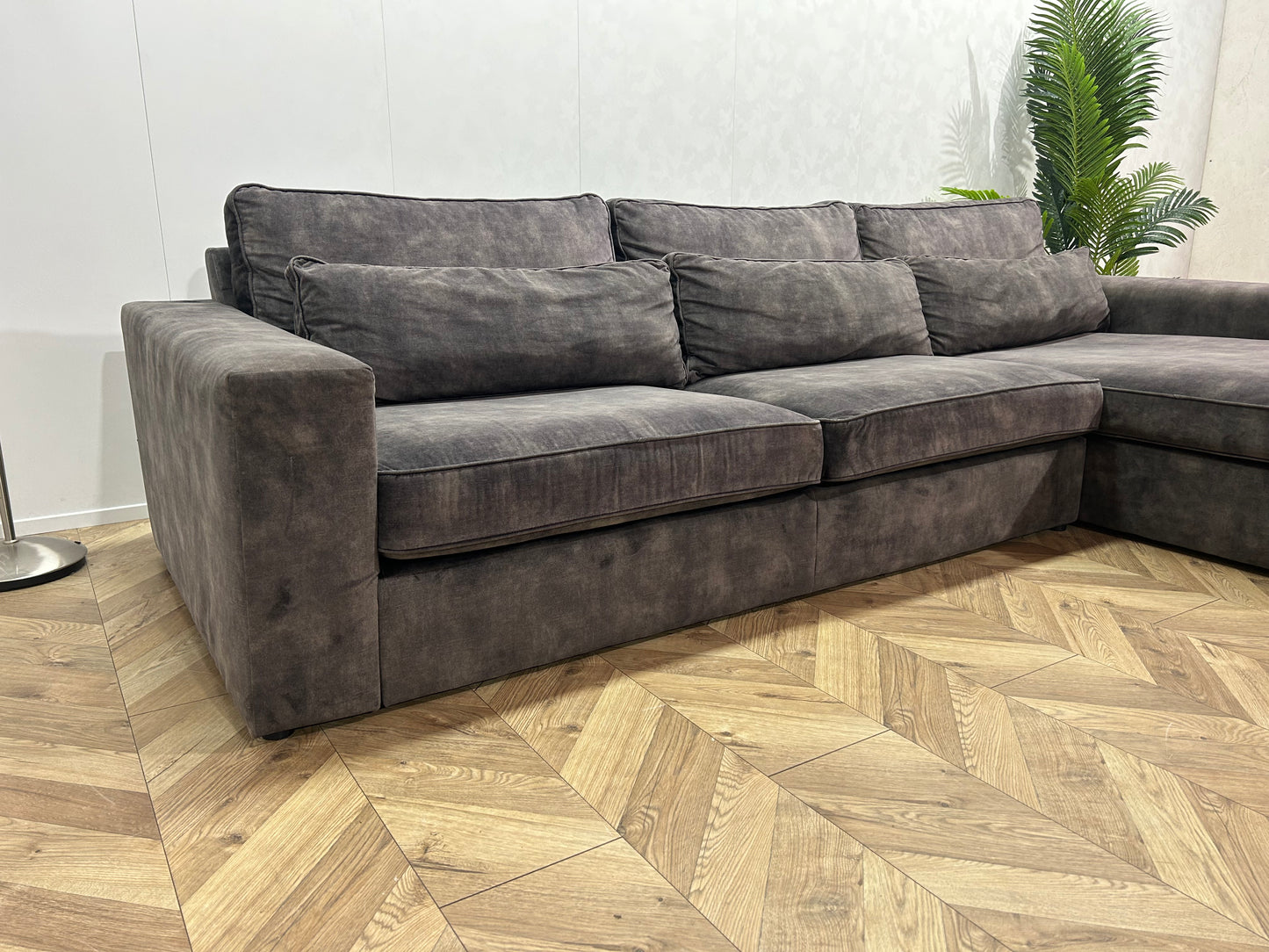Antraciet Velvet Hoekbank Inc. Hocker ~ Losse Kussens Met Afneembare Hoezen