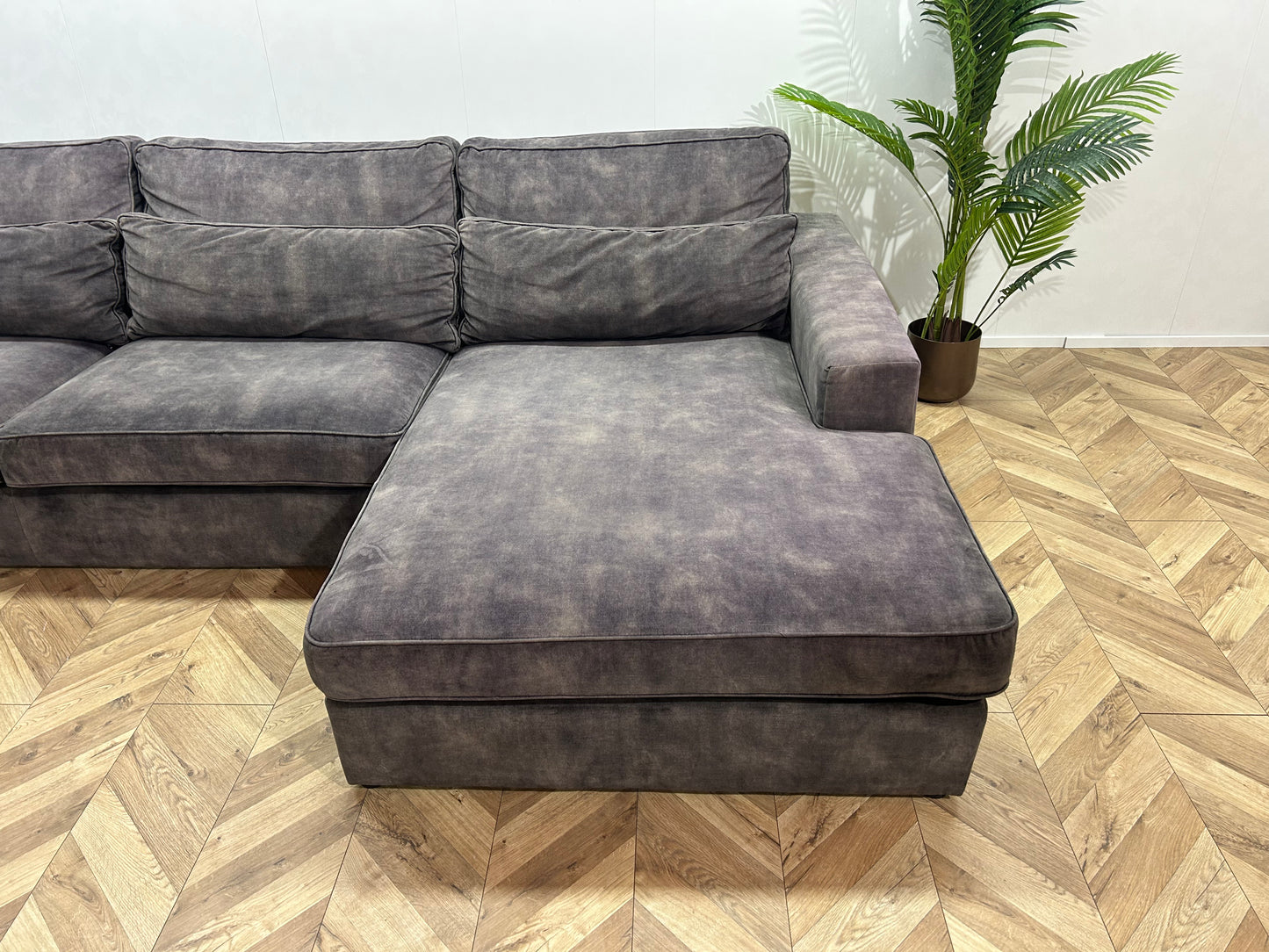 Antraciet Velvet Hoekbank Inc. Hocker ~ Losse Kussens Met Afneembare Hoezen