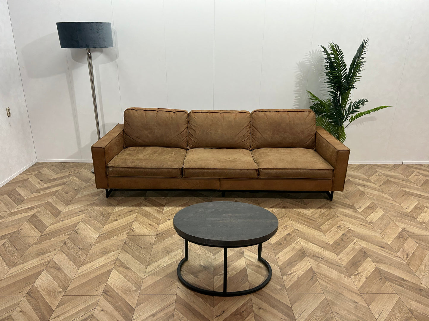 Cognac Bruine Suède Leren 3-Zits Bank ~ Losse Kussens Met Afneembare Hoezen