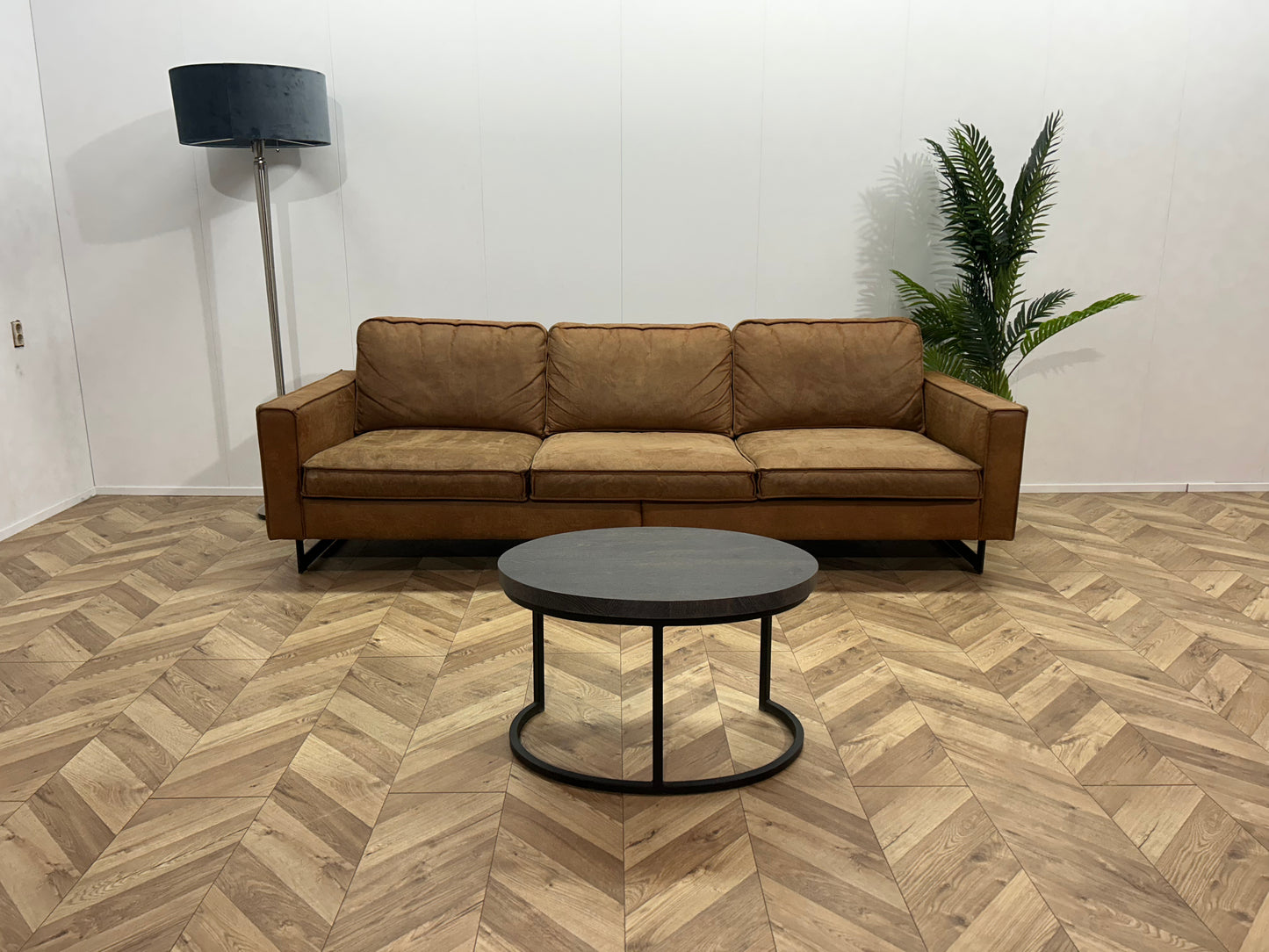 Cognac Bruine Suède Leren 3-Zits Bank ~ Losse Kussens Met Afneembare Hoezen