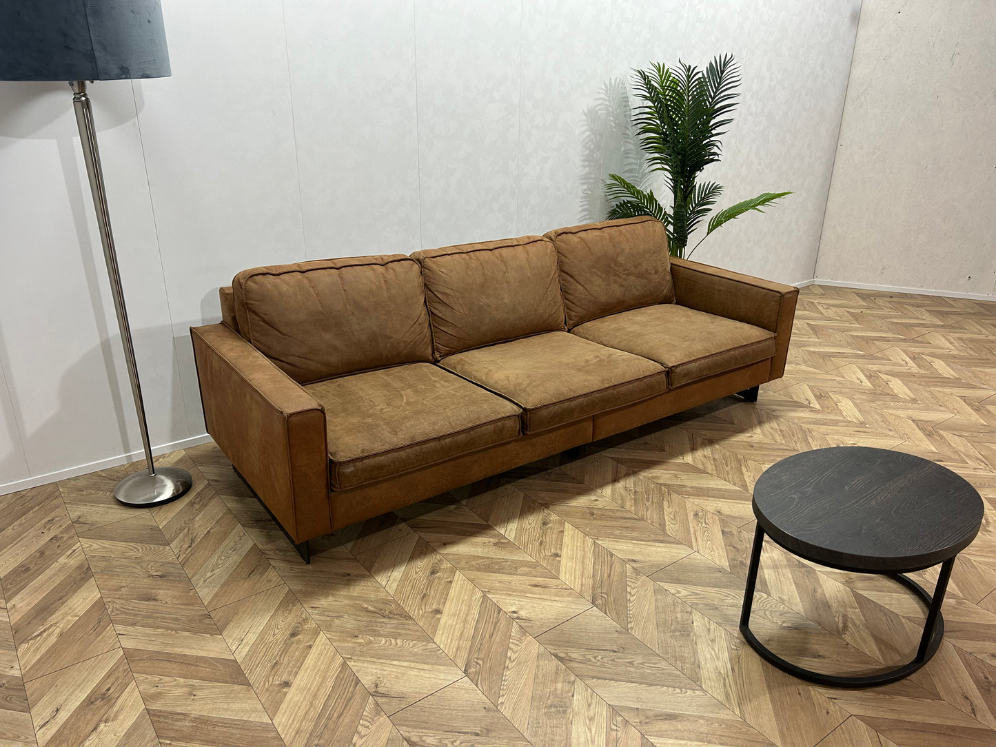 Cognac Bruine Suède Leren 3-Zits Bank ~ Losse Kussens Met Afneembare Hoezen