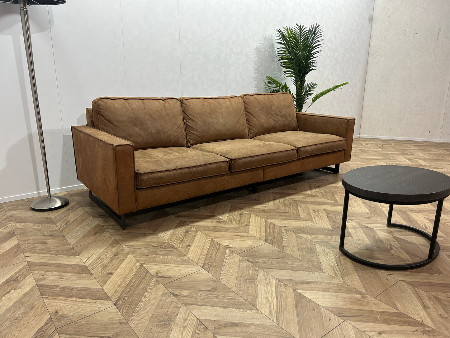 Cognac Bruine Suède Leren 3-Zits Bank ~ Losse Kussens Met Afneembare Hoezen