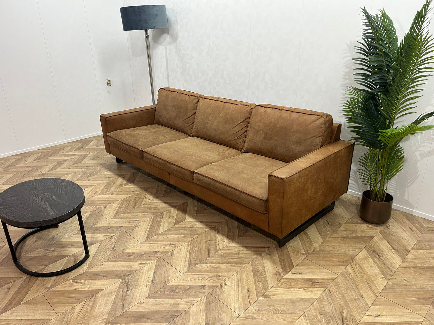 Cognac Bruine Suède Leren 3-Zits Bank ~ Losse Kussens Met Afneembare Hoezen