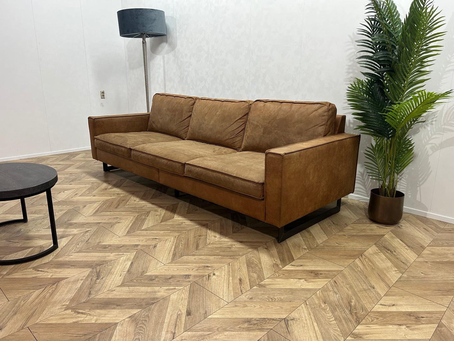 Cognac Bruine Suède Leren 3-Zits Bank ~ Losse Kussens Met Afneembare Hoezen