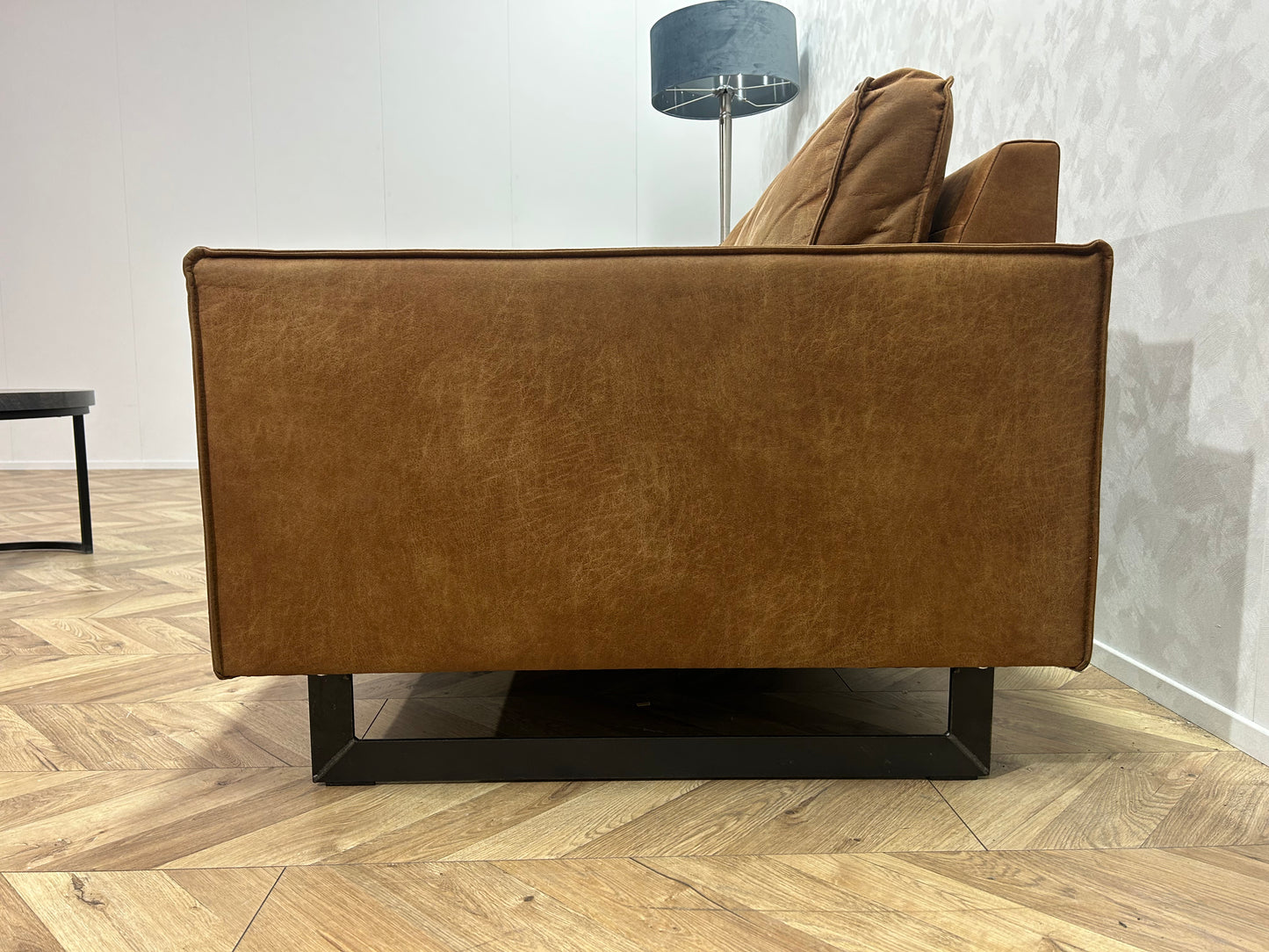 Cognac Bruine Suède Leren 3-Zits Bank ~ Losse Kussens Met Afneembare Hoezen