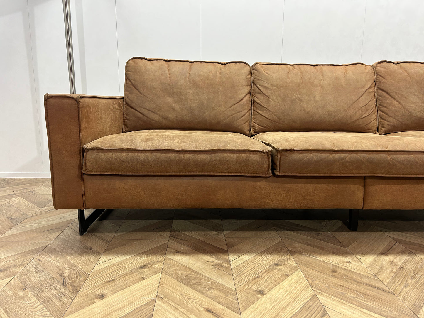 Cognac Bruine Suède Leren 3-Zits Bank ~ Losse Kussens Met Afneembare Hoezen