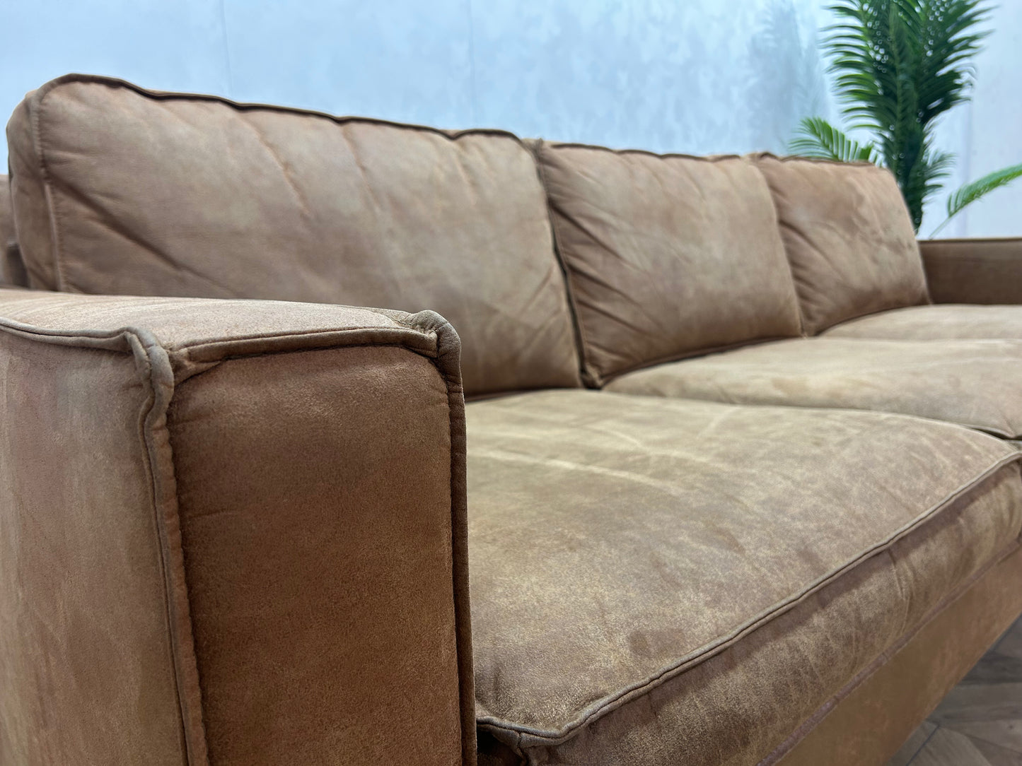 Cognac Bruine Suède Leren 3-Zits Bank ~ Losse Kussens Met Afneembare Hoezen