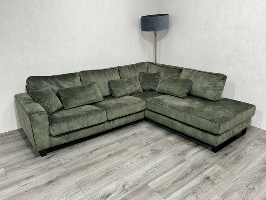 Velvet Groene Hoekbank ~ Nieuwstaat - Banken Bazaar