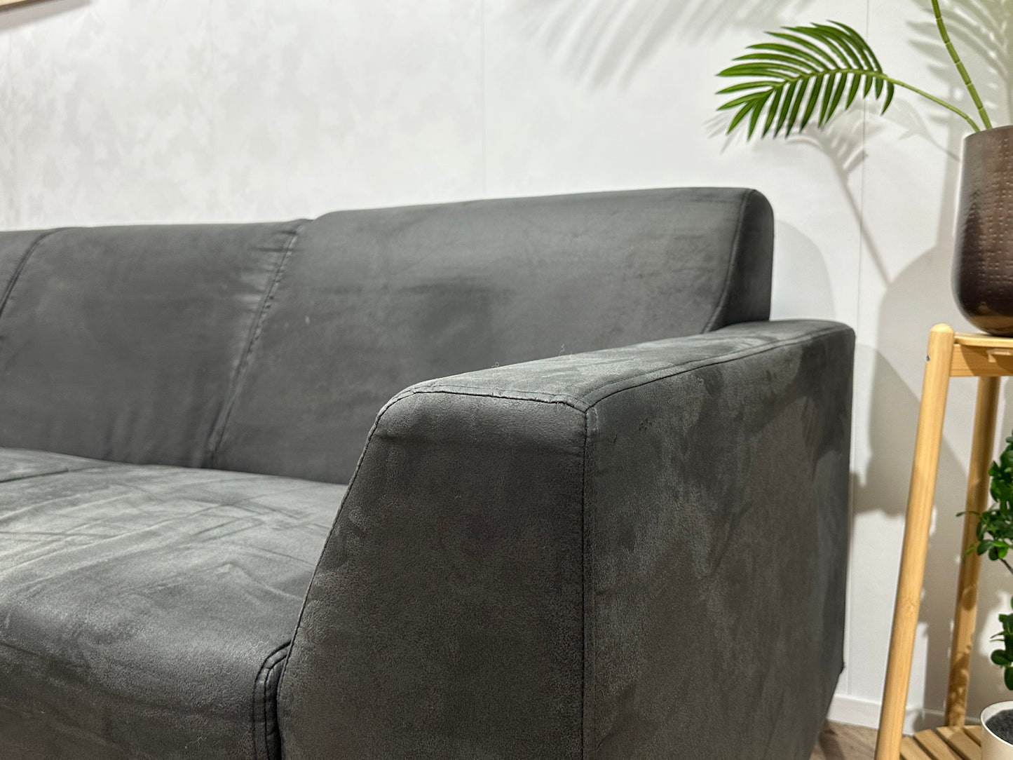 Antraciet Suède Stoffen 3-Zits Bank ~ Vaste Kussens