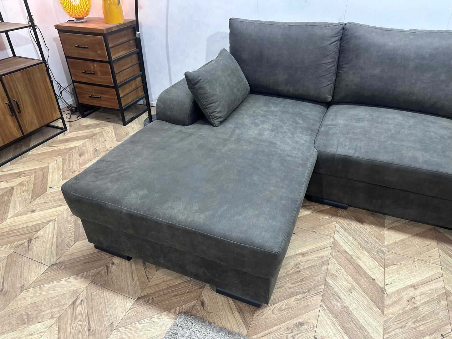 !Showroommodel! Antraciet Suède Stoffen U Bank