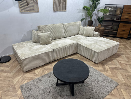 !Showroommodel! Crème Ribstof Design Hoekbank