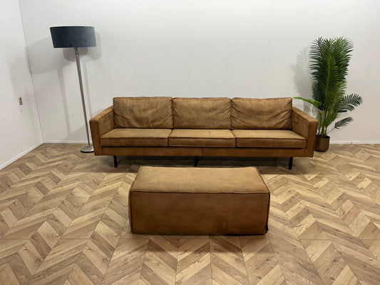 Be Pure Cognac Bruine Suède Leren 3-Zits Bank Inc. Hocker