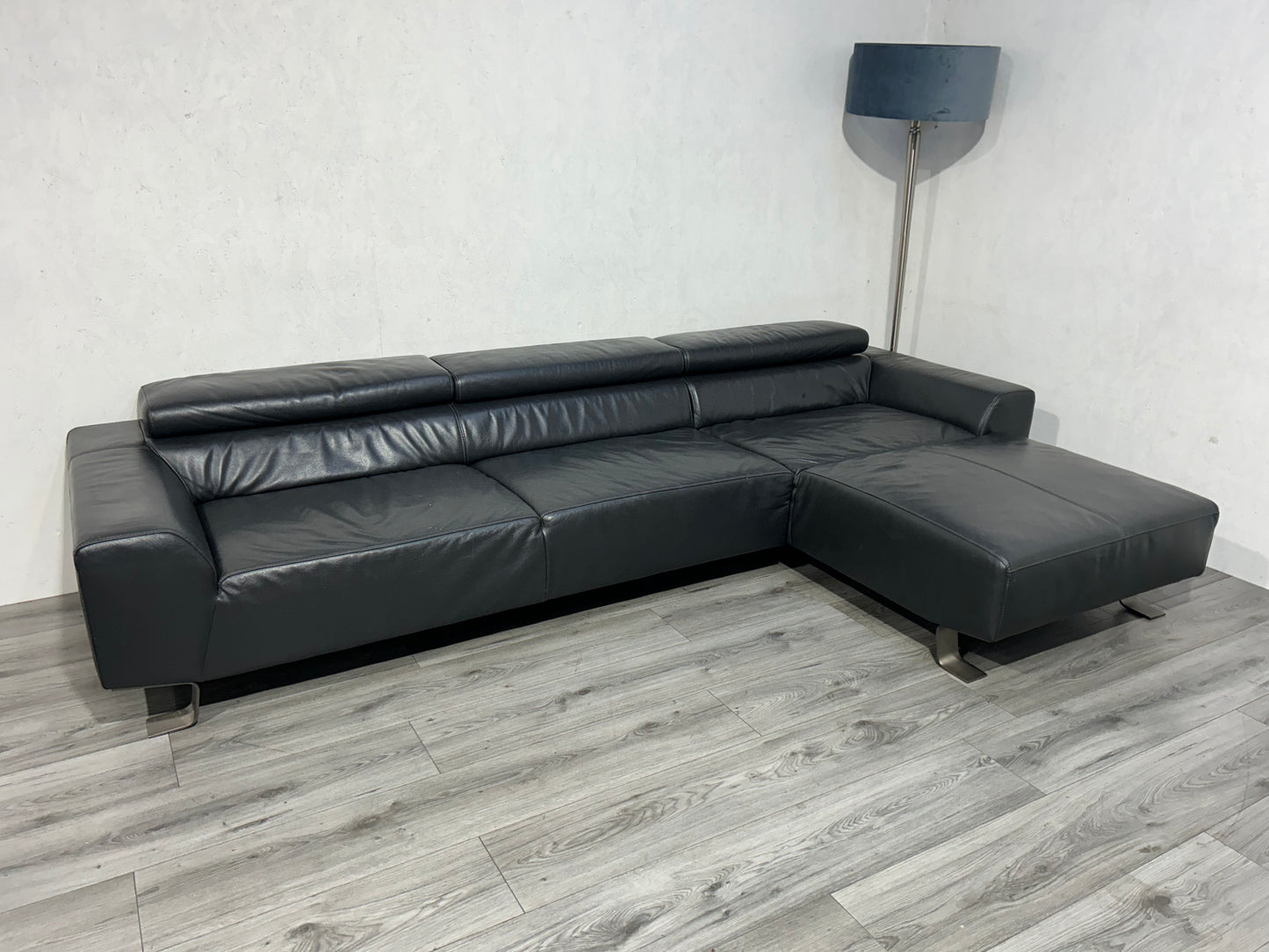 Zwarte Echt Lederen Hoekbank ~ Verstelbare Hoofdsteunen - Banken Bazaar