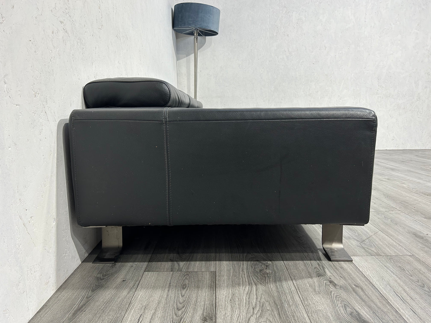 Zwarte Echt Lederen Hoekbank ~ Verstelbare Hoofdsteunen - Banken Bazaar