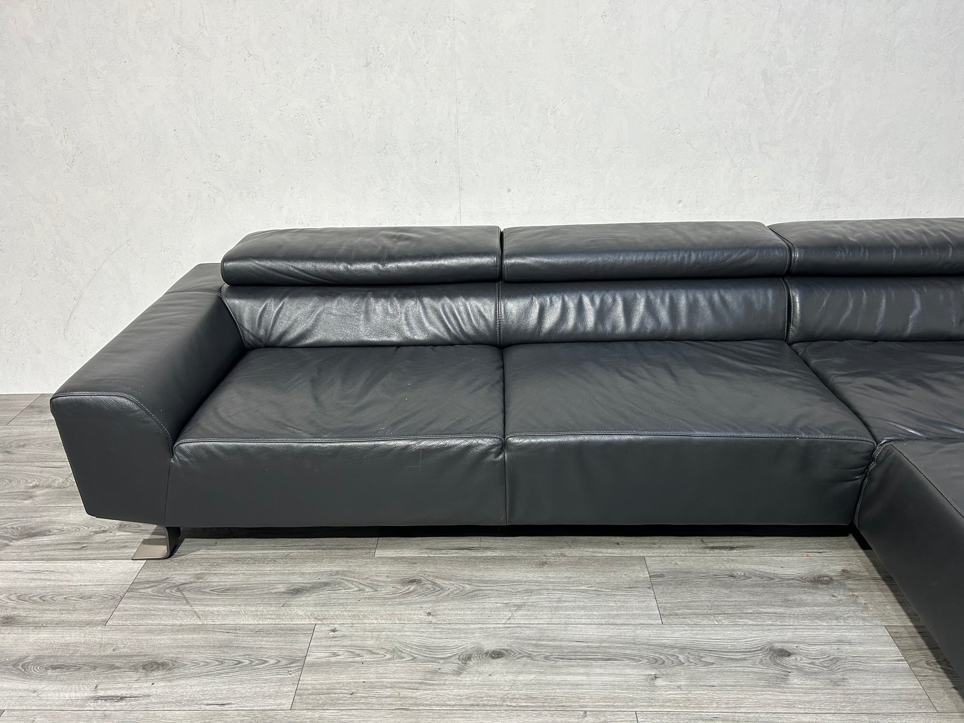 Zwarte Echt Lederen Hoekbank ~ Verstelbare Hoofdsteunen - Banken Bazaar