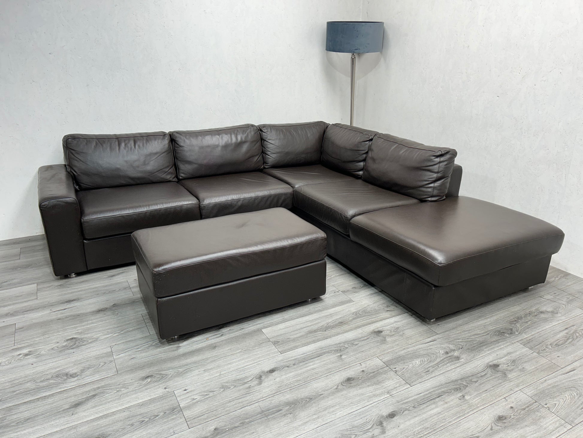 Goossens Echt Lederen Bruine Hoekbank ~ Hocker - Banken Bazaar