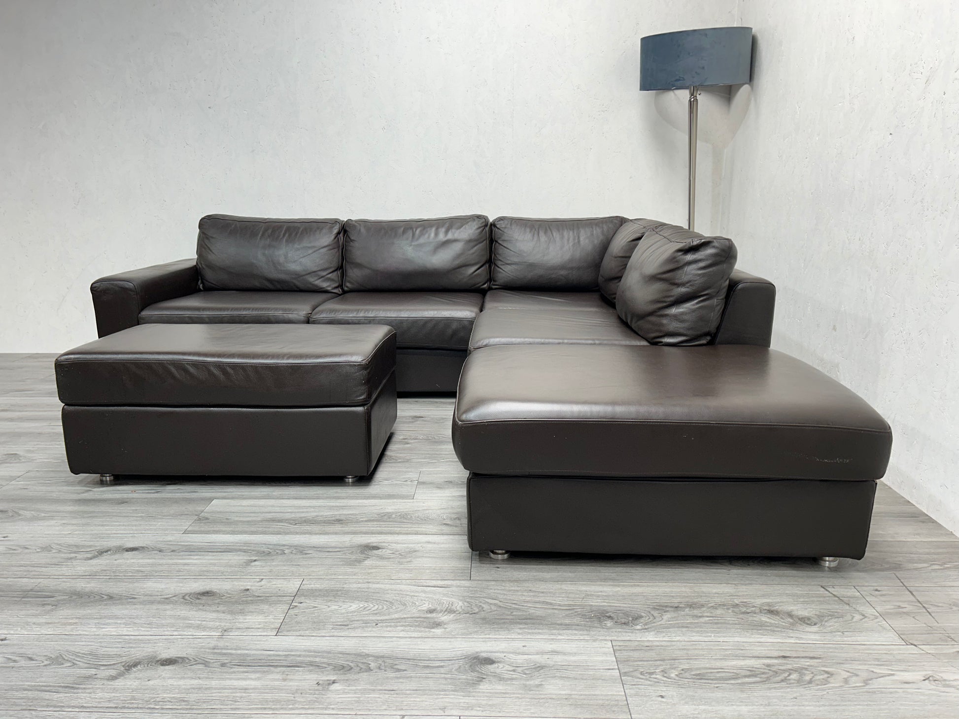 Goossens Echt Lederen Bruine Hoekbank ~ Hocker - Banken Bazaar